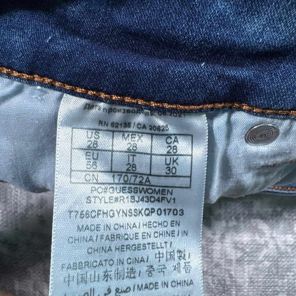 Guess Slim Jeans Women's 28 Blue Raw Hem Mid Rise Medium Wash - Picture 8 of 11